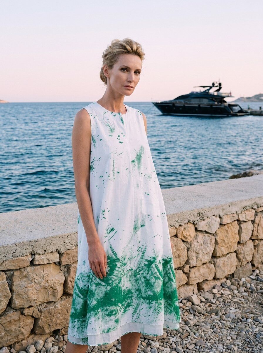 Mayorista U SEE - VESTIDO SIN MANGAS OVERSIZE DE ALGODÓN CON ESTAMPADO EFECTO PINCELADA