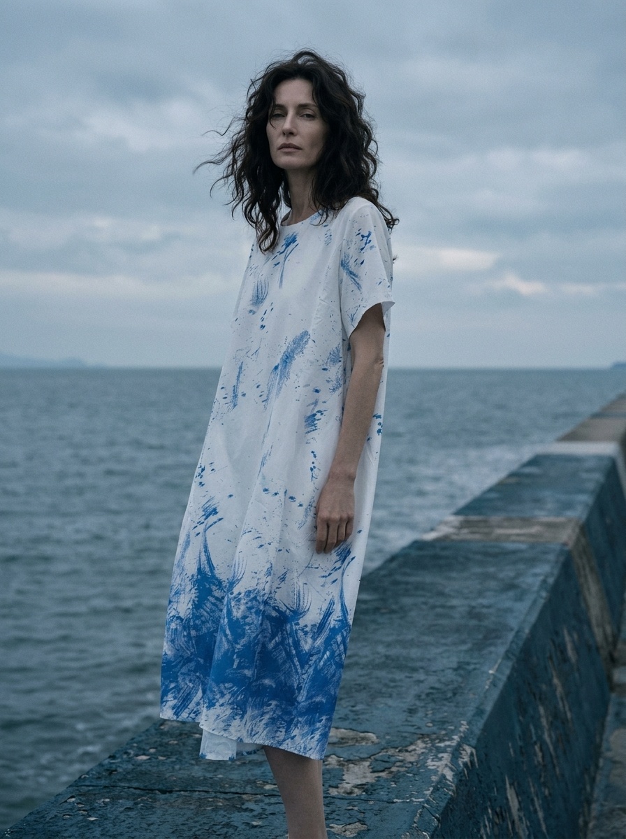 Mayorista U SEE - VESTIDO OVERSIZE DE ALGODÓN CON ESTAMPADO EFECTO PINCELADA