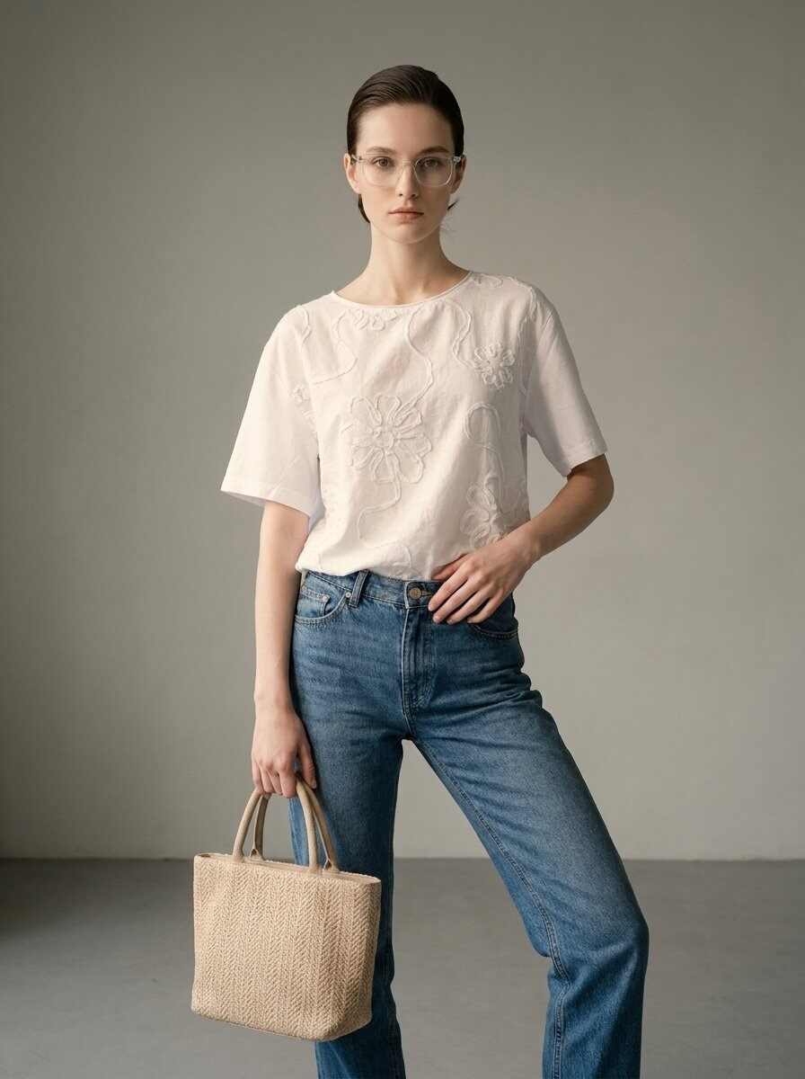 Mayorista U SEE - CAMISETA OVERSIZE CON DETALLES FLORALES