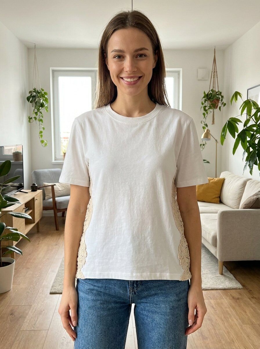 Wholesaler U SEE - T-SHIRT WITH SIDE LACE INSERTS