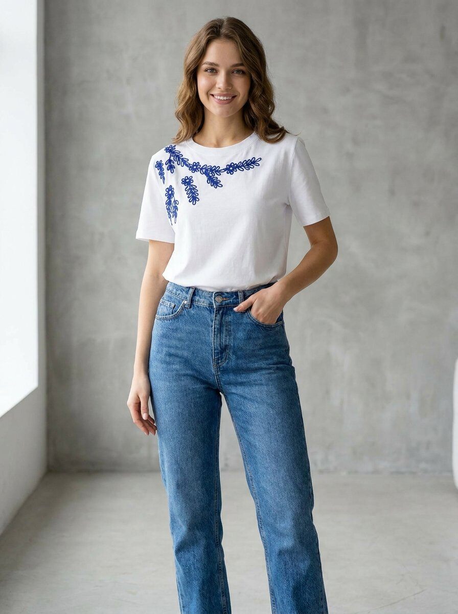 Wholesaler U SEE - T-SHIRT WITH FLORAL EMBROIDERY