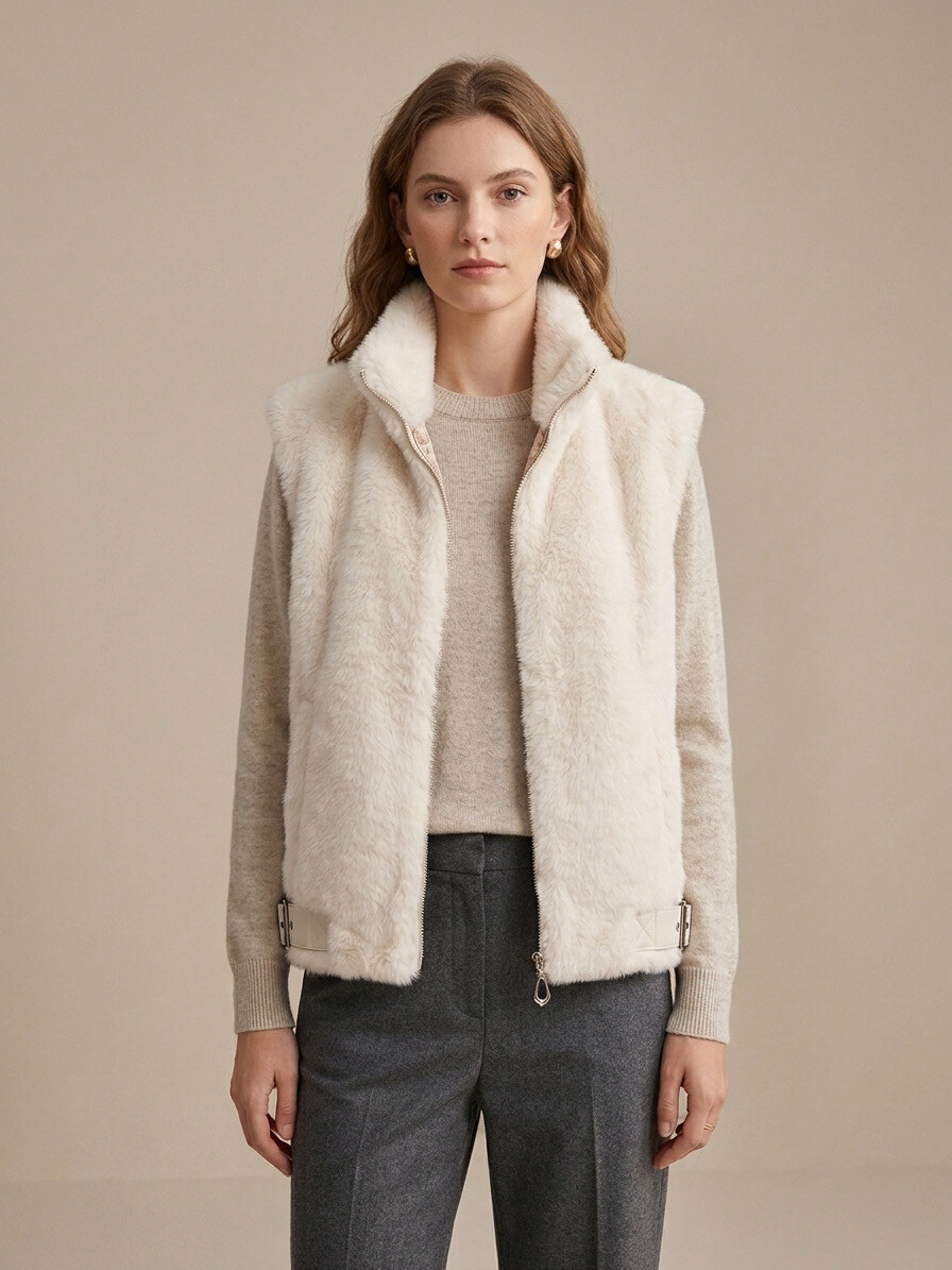 Wholesaler U SEE - Sleeveless Faux Fur Vest with Zip