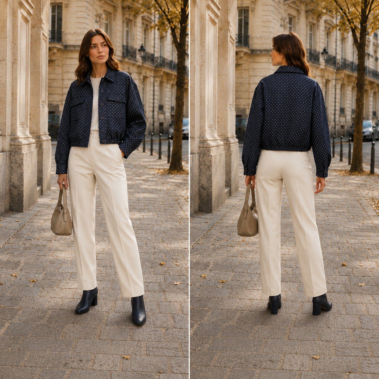Mayorista Unigirl - Chaqueta de camisa corta de lunares beige con bolsillos con solapa