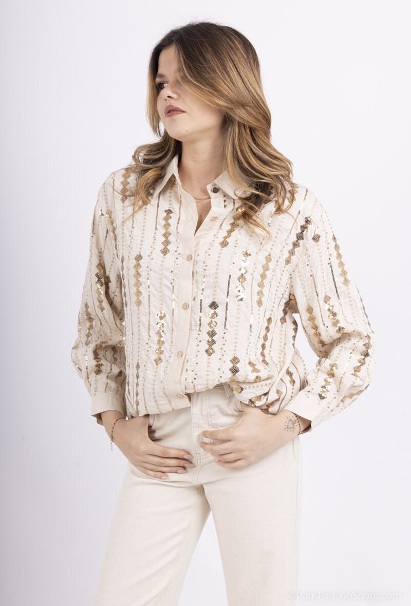 Wholesaler Unigirl - Loose-fit shirt with stripes and golden sequins
