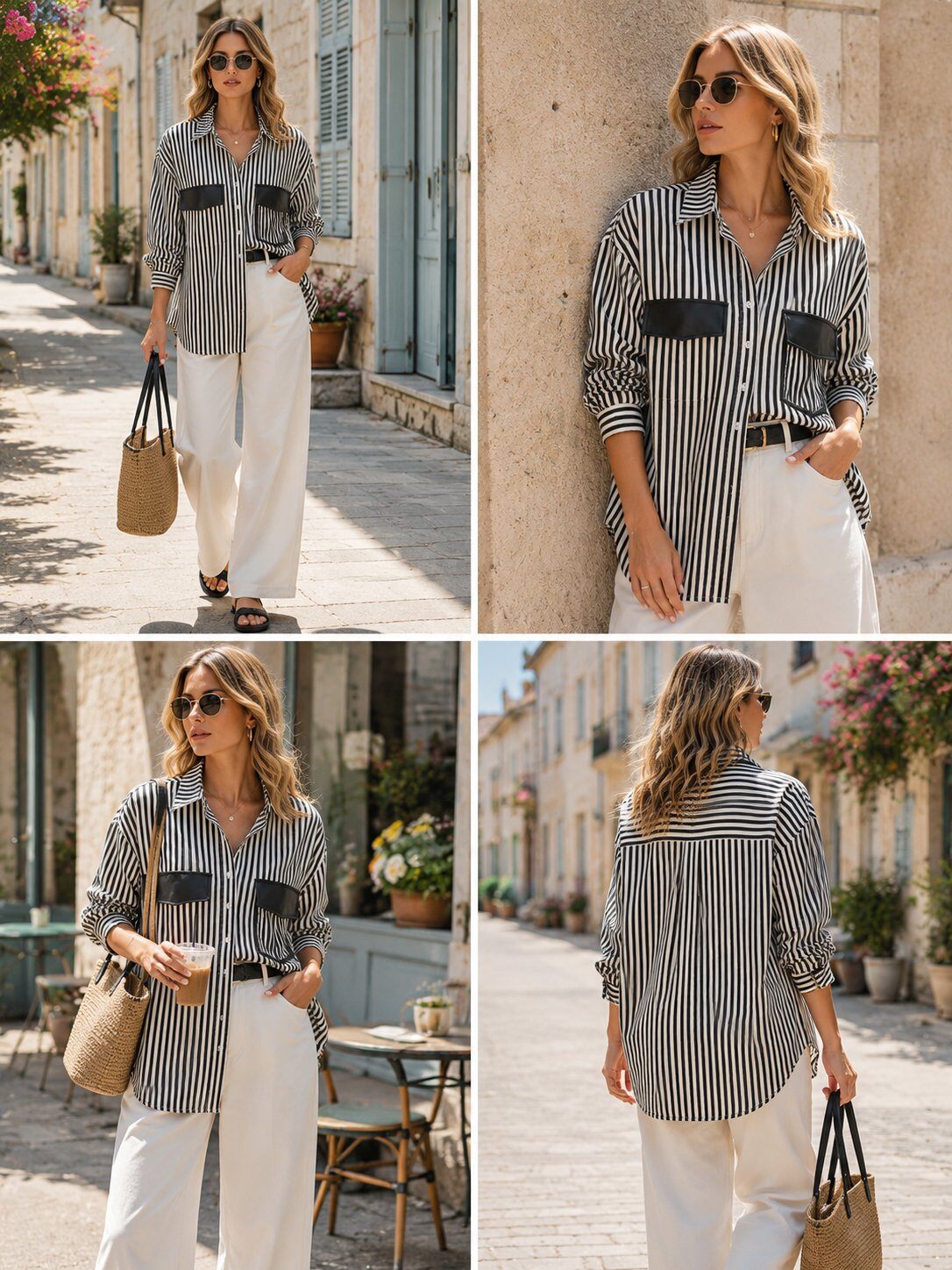 Grossiste Unigirl - Chemise rayée oversize à poches effet cuir