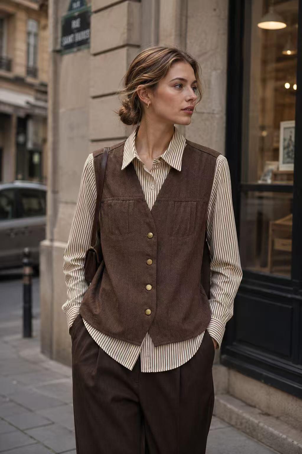 Wholesaler Unigirl - Two-in-one effect shirt with retro denim vest