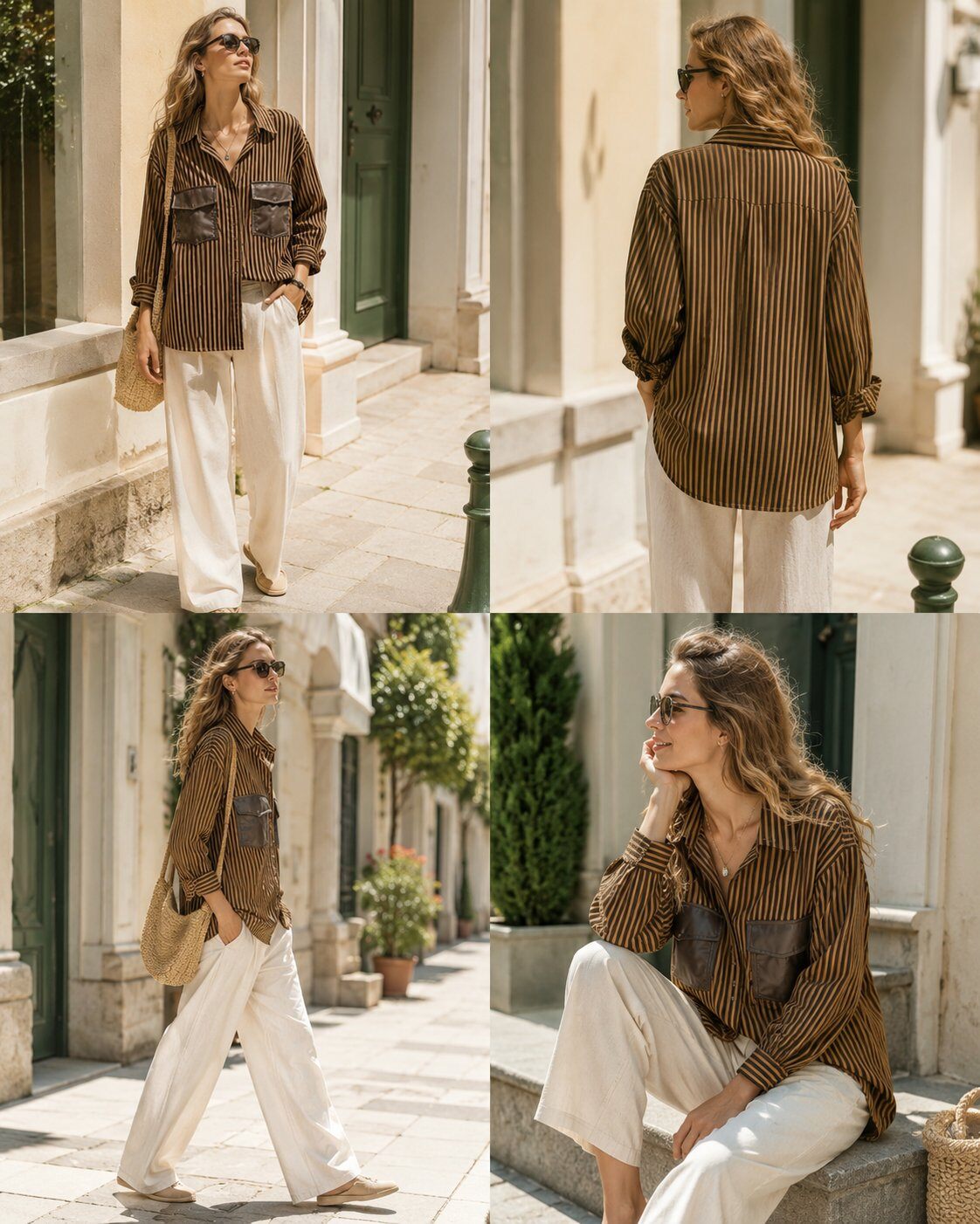 Grossiste Unigirl - Chemise rayée oversize à poches effet cuir