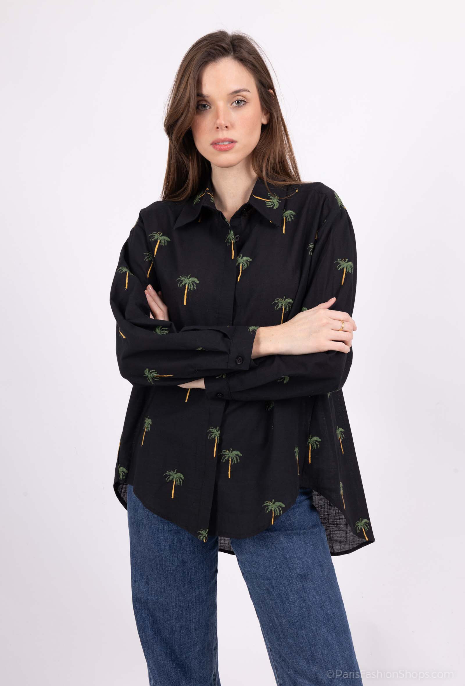 Mayorista Unigirl - Camisa bordada en palmeras pequeñas