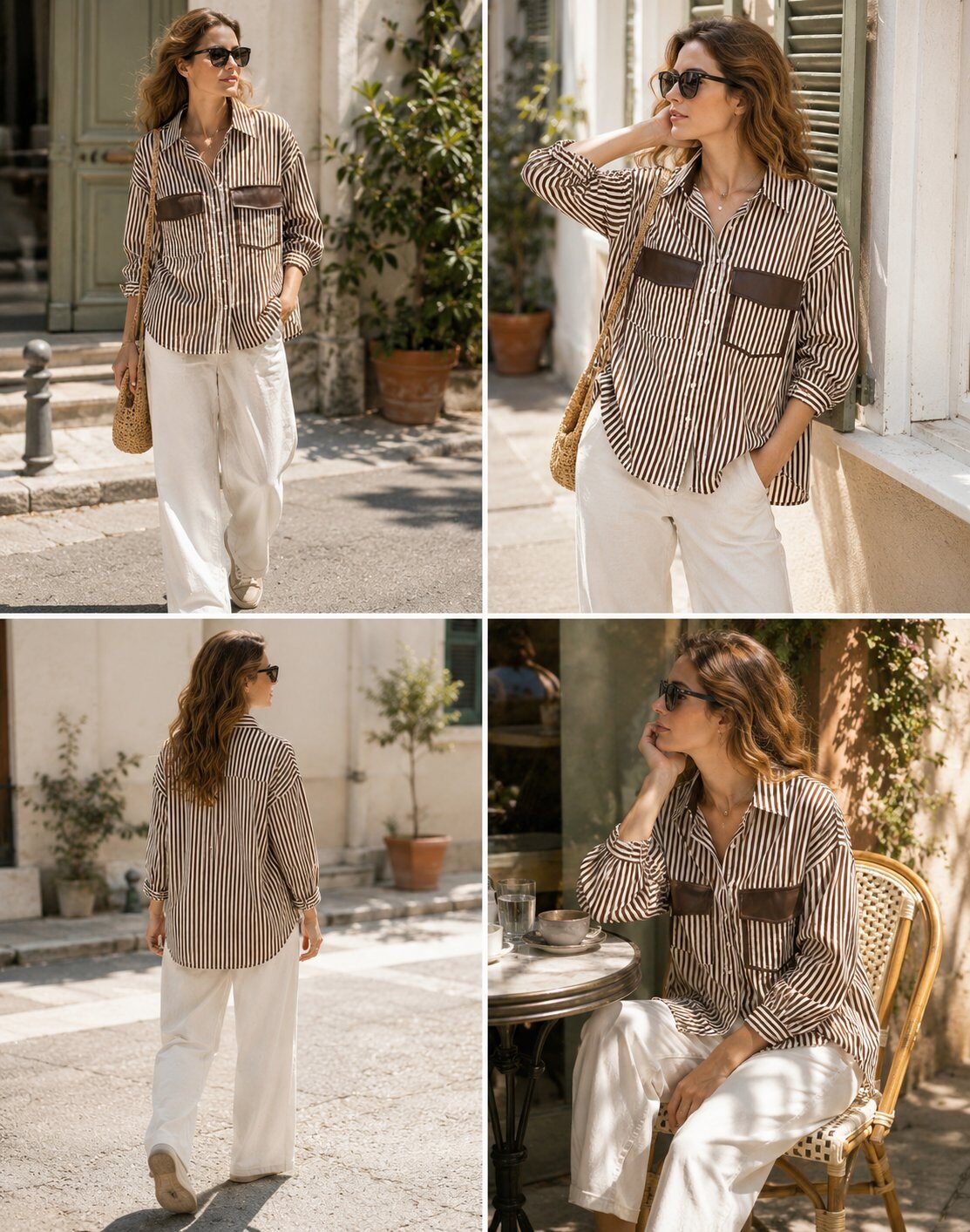 Grossiste Unigirl - Chemise rayée oversize à poches effet cuir