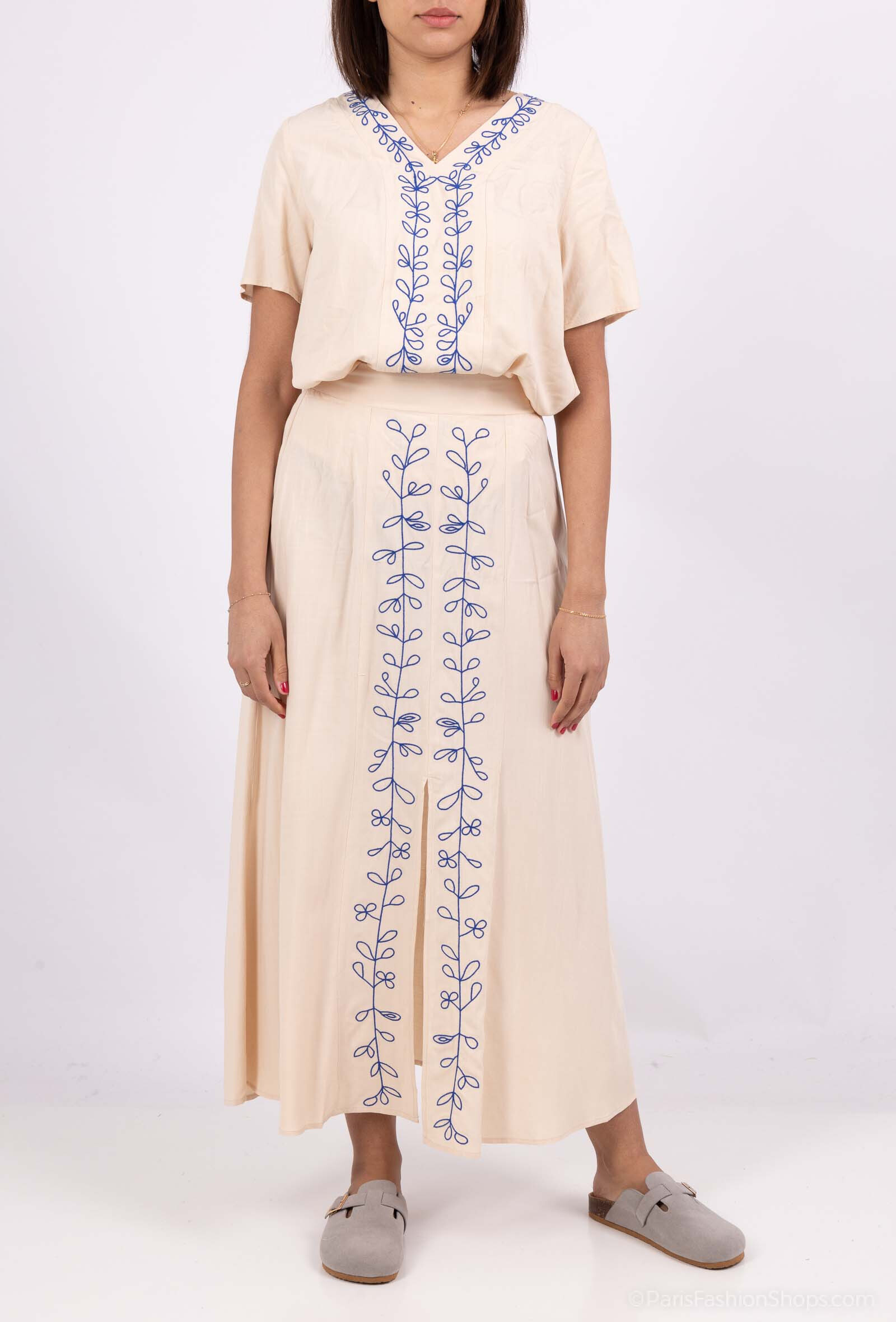 Grossista Unigirl - Set da due a due a meno - Blusa fluida in stile chic bohémien + gonna lunga