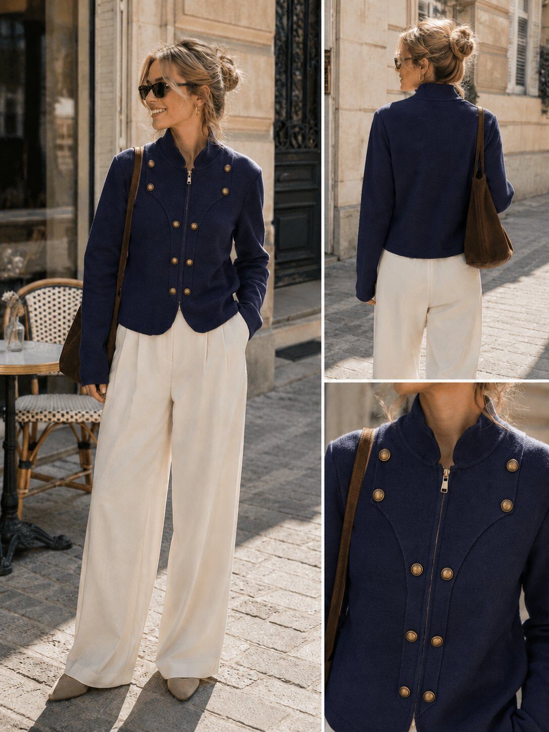 Grossiste Unigirl - Veste courte zippée à boutons décoratifs style officier