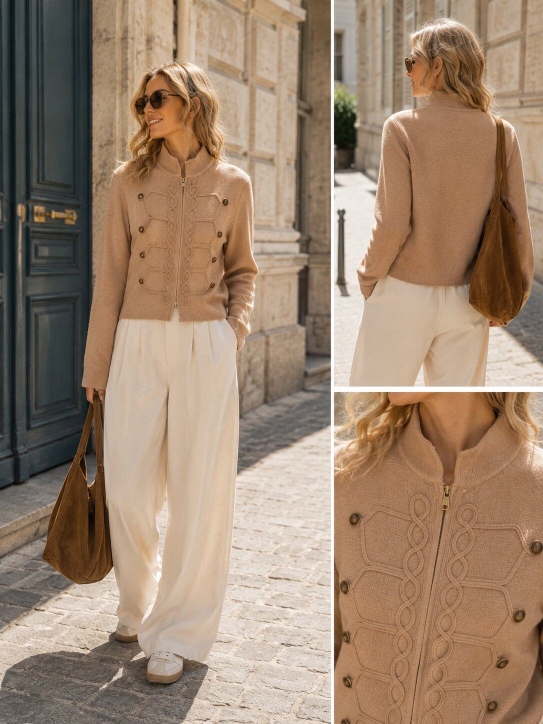 Grossiste Unigirl - Veste courte zippée à boutons décoratifs style officier