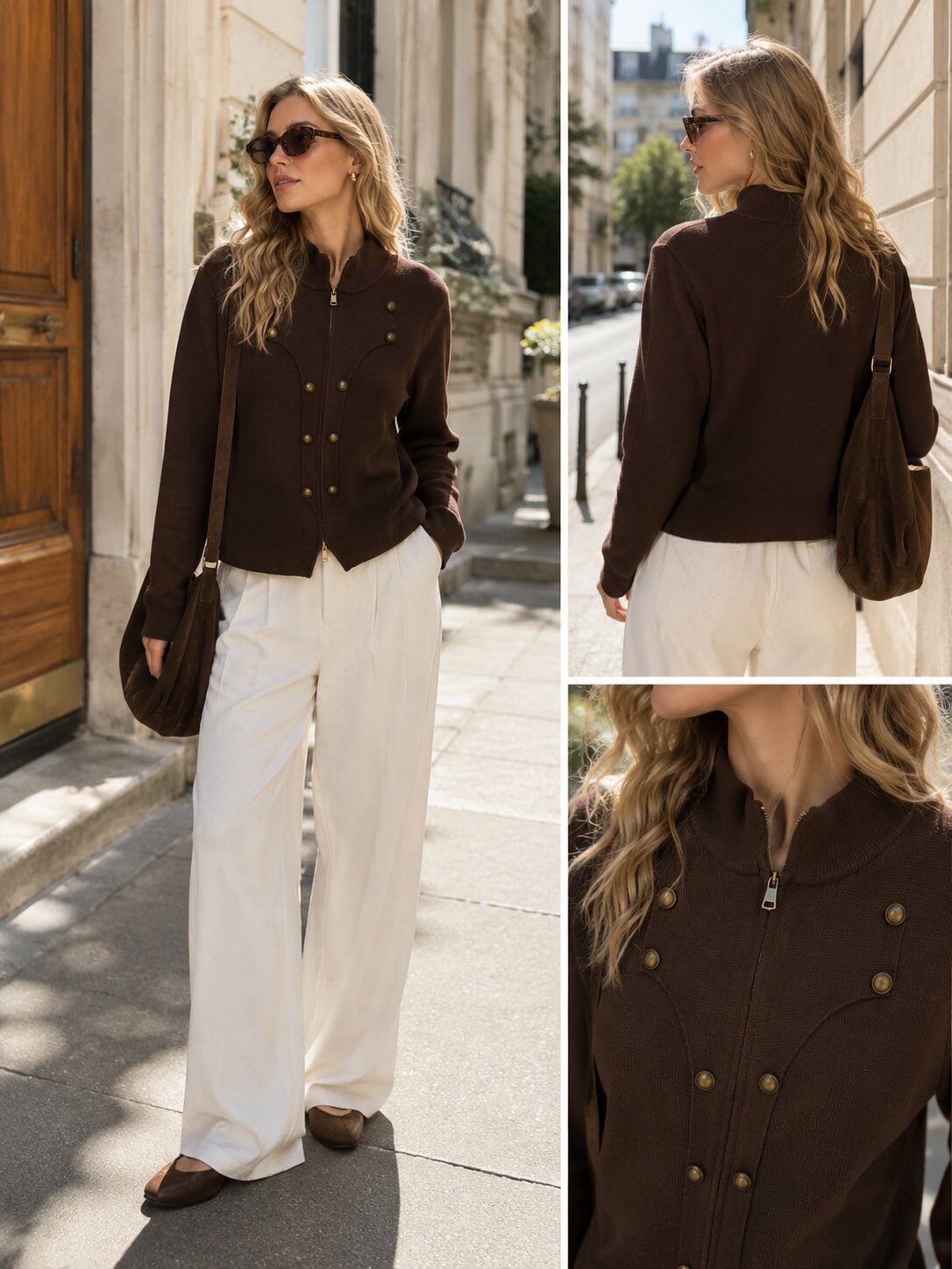 Grossiste Unigirl - Veste courte zippée à boutons décoratifs style officier