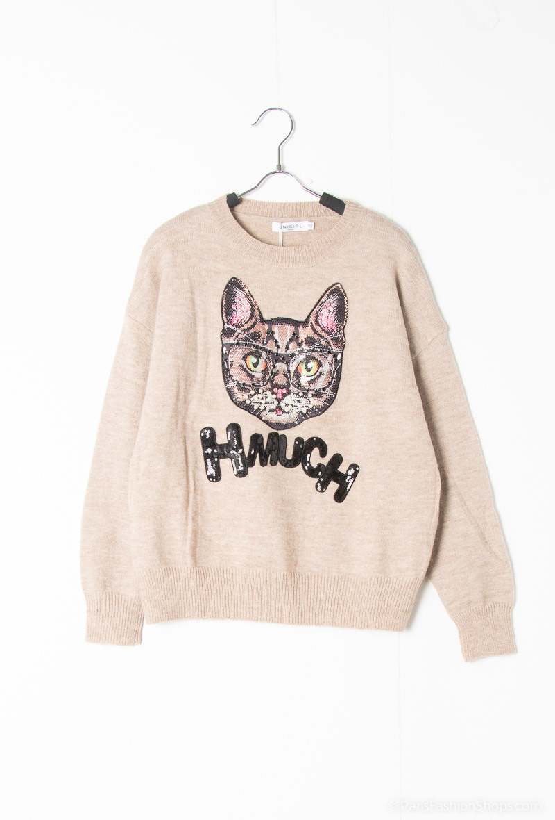 Wholesaler Unigirl - Short sequined cat head sweater