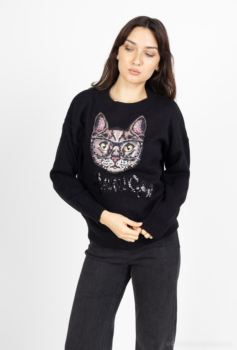 Grossista Unigirl - maglione corto con testa di gatto e paillettes
