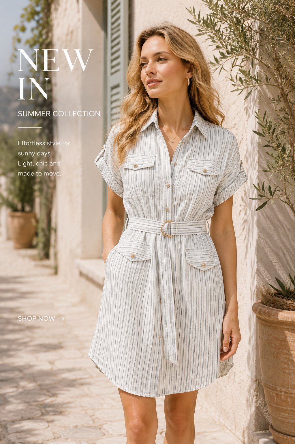 Grossiste Unigirl - Robe chemise rayée ceinturée style parisien