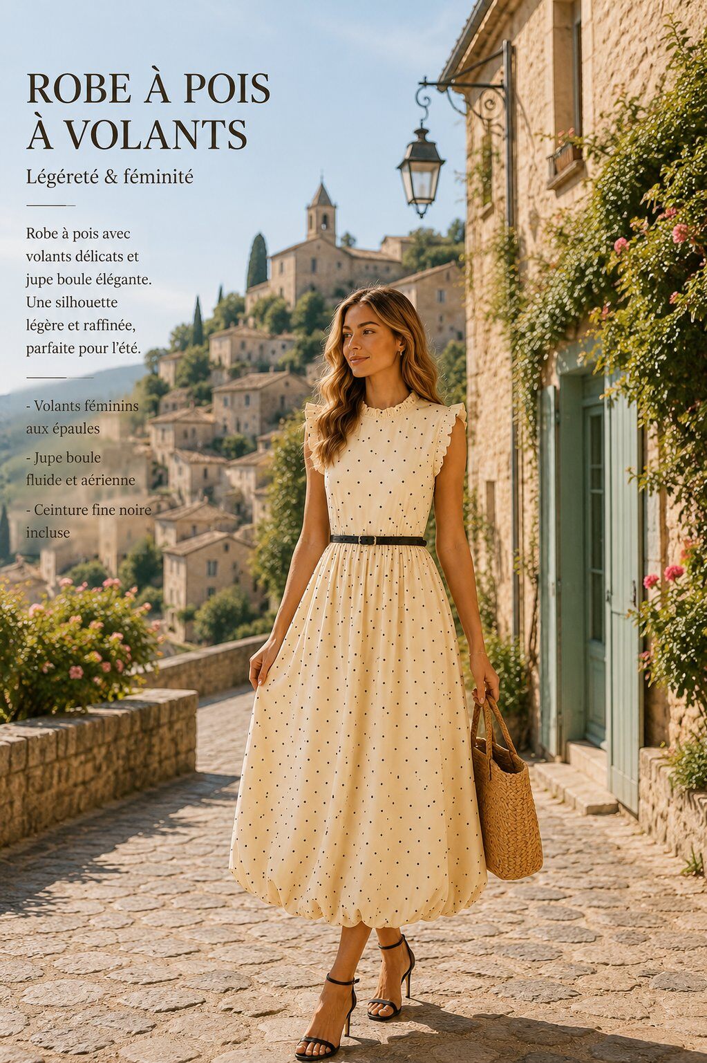Grossiste Unigirl - Robe Midi à Pois Sans Manches avec Ceinture Fine