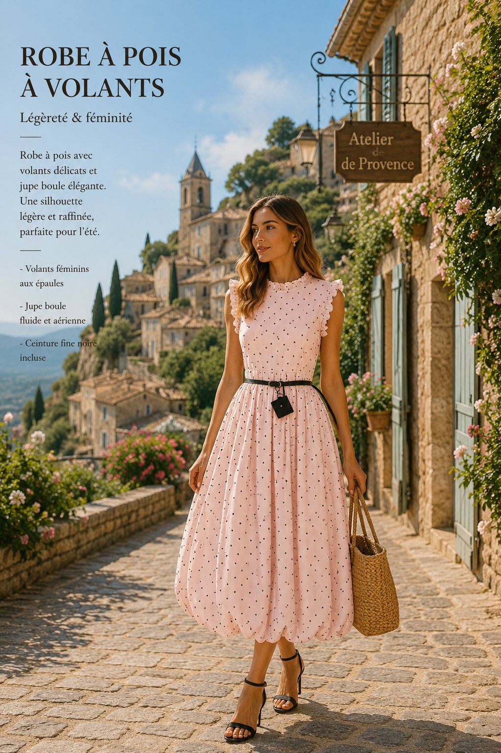 Grossiste Unigirl - Robe Midi à Pois Sans Manches avec Ceinture Fine
