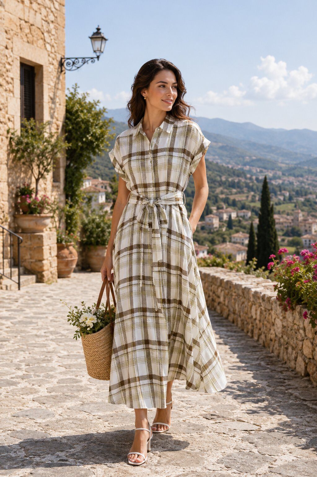 Grossiste Unigirl - Robe chemise à carreaux style rétro français