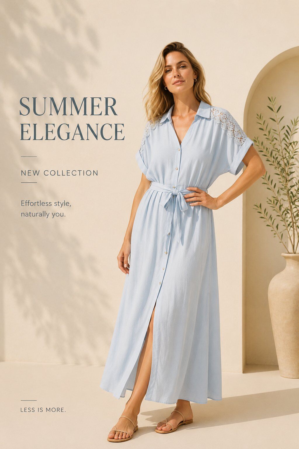 Mayorista Unigirl - Vestido Camisero Largo con Encaje y Cinturón – Elegancia de Verano