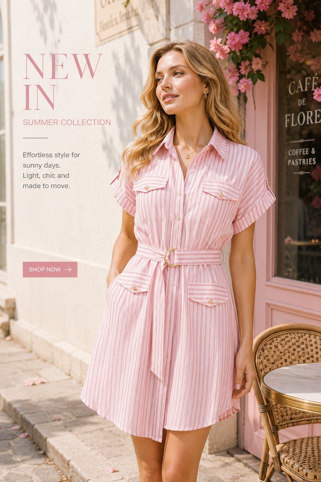 Grossiste Unigirl - Robe chemise rayée ceinturée style parisien
