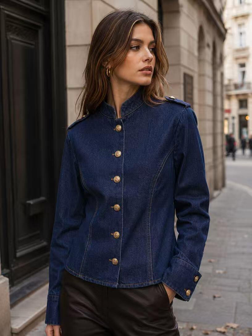 Grossiste Unigirl - Veste en jean cintrée style officier à boutons dorés