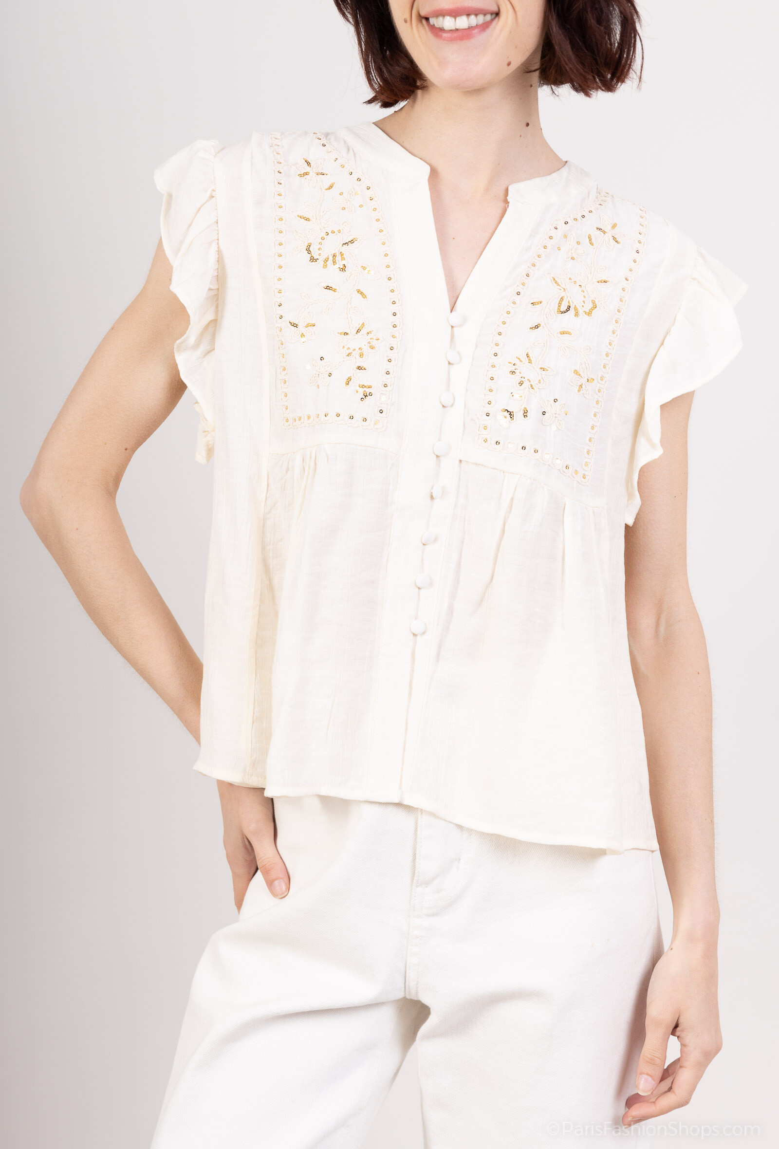 Wholesaler Unika Paris - Embroidered blouse with small sequins