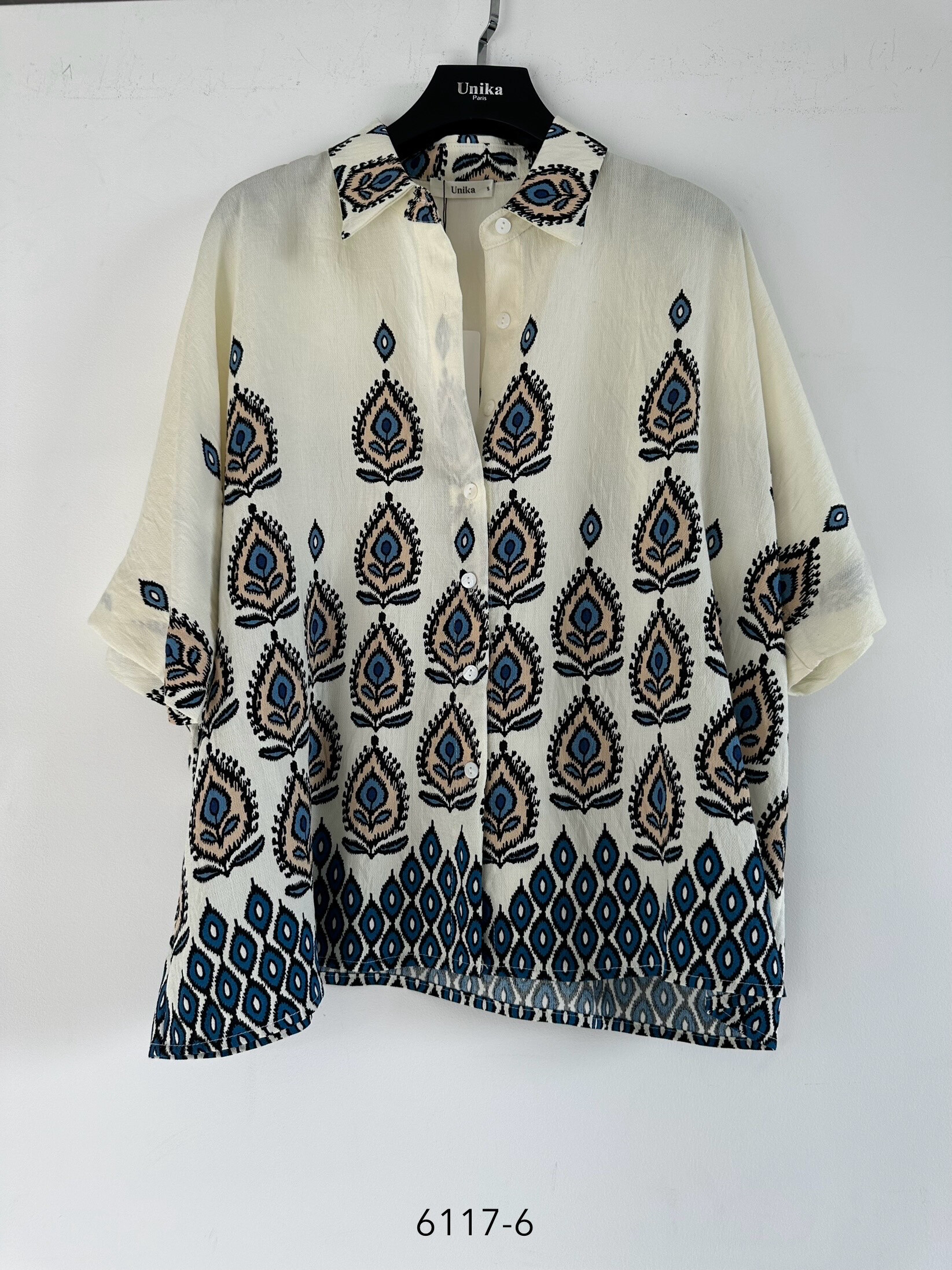 Grossiste Unika Paris - Chemise oversize manches courtes imprimé ethnique
