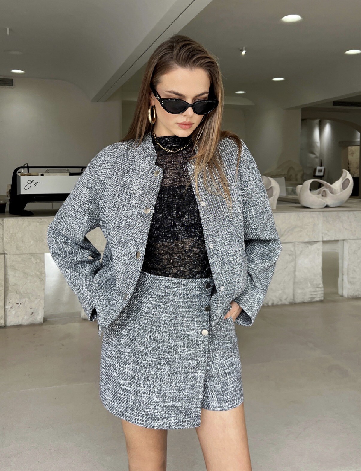 Grossista Unika Paris - Gonna pantalone in tweed grigio