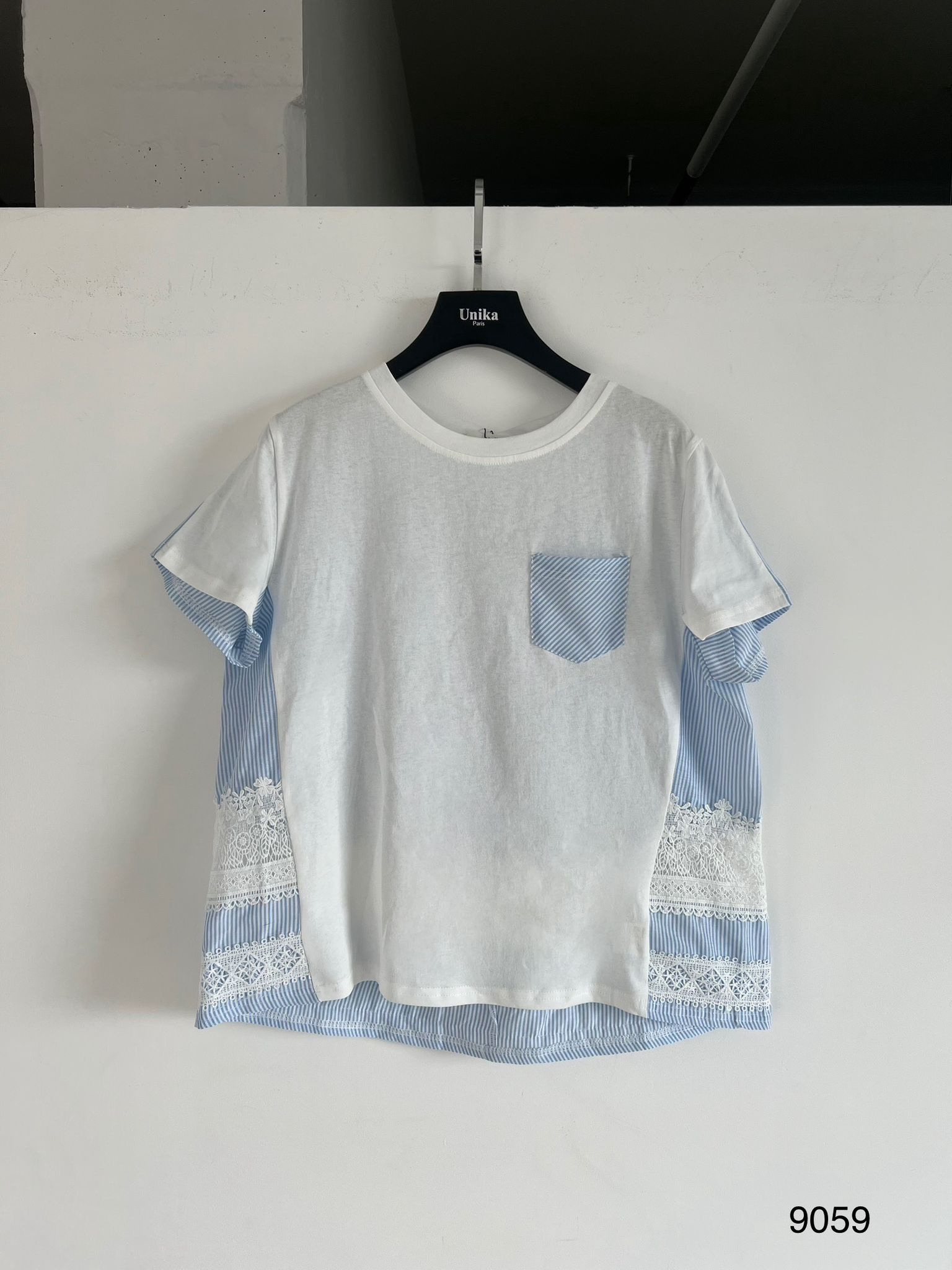 Mayorista Unika Paris - Camiseta bi-material a rayas