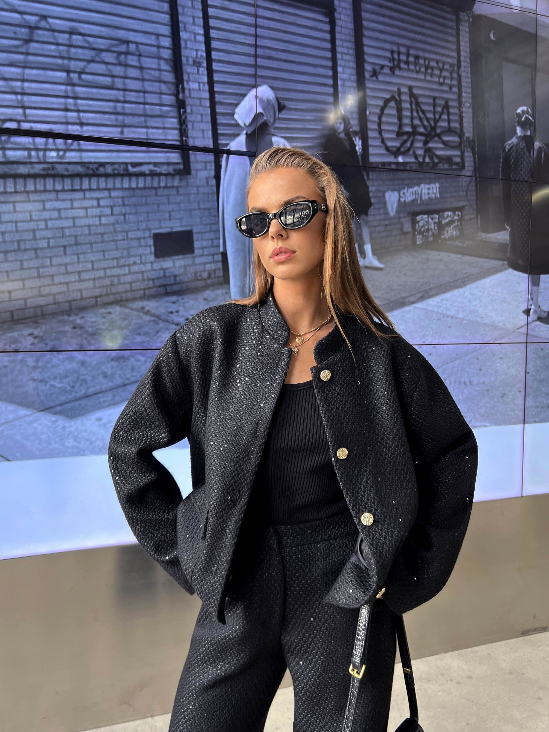 Mayorista Unika Paris - Chaqueta bomber de tweed negro