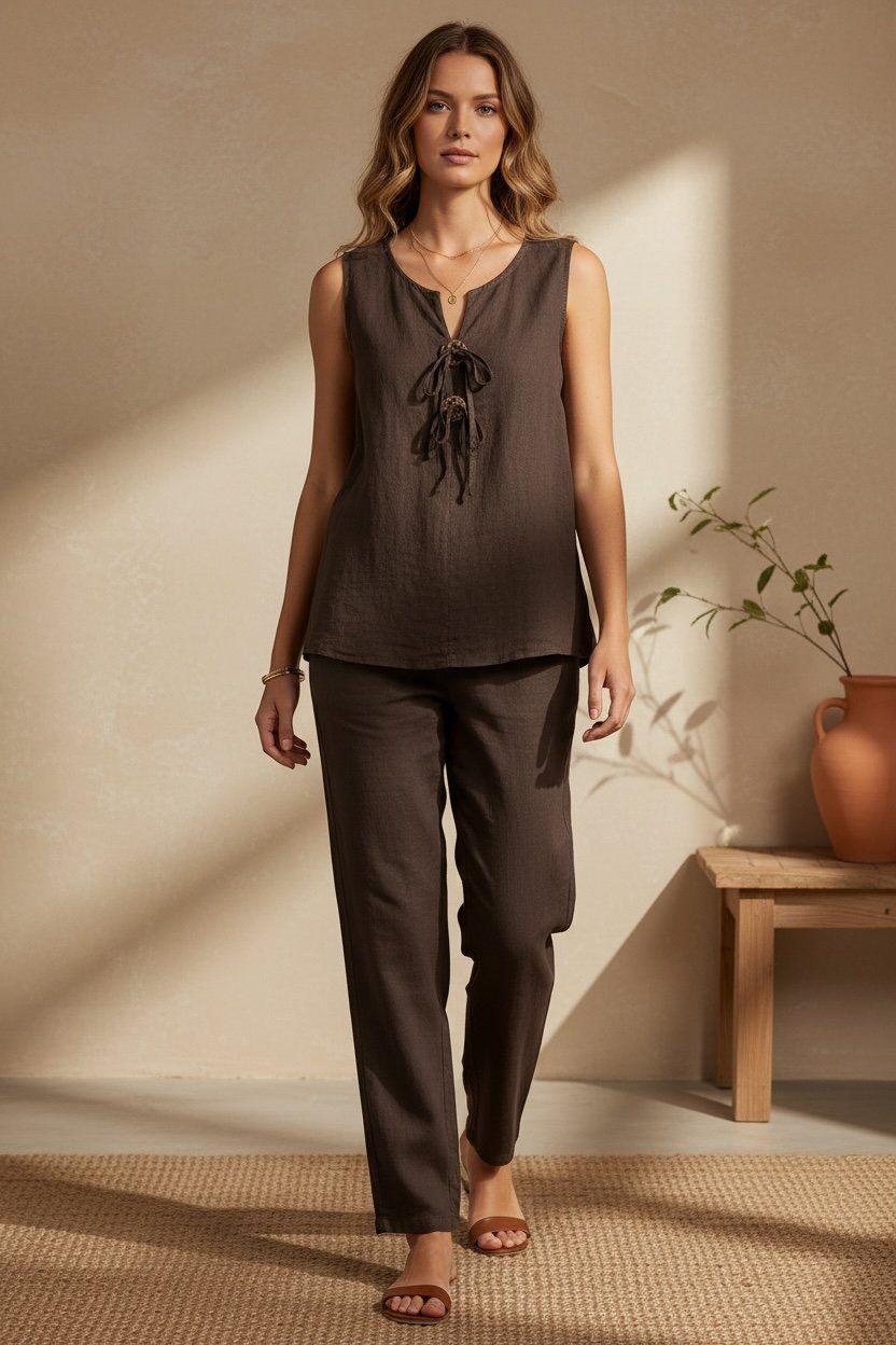 Mayorista UPSTYLE - TOP DE LINO CON LAZOS FRONTALES