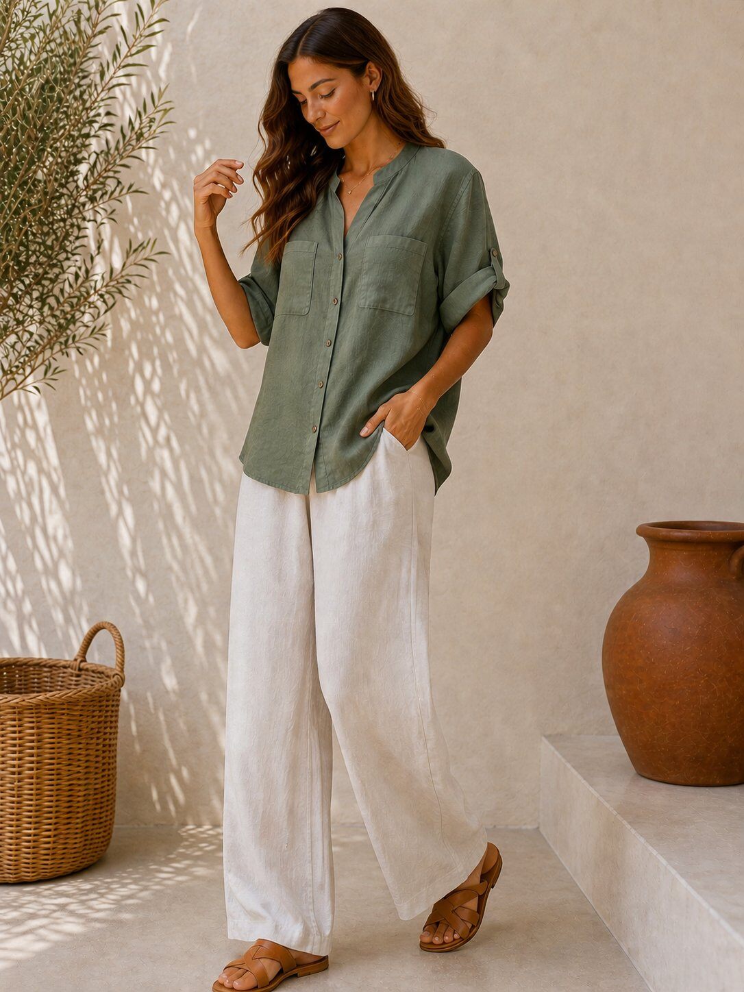 Mayorista UPSTYLE - CAMISA DE LINO CON BOLSILLOS
