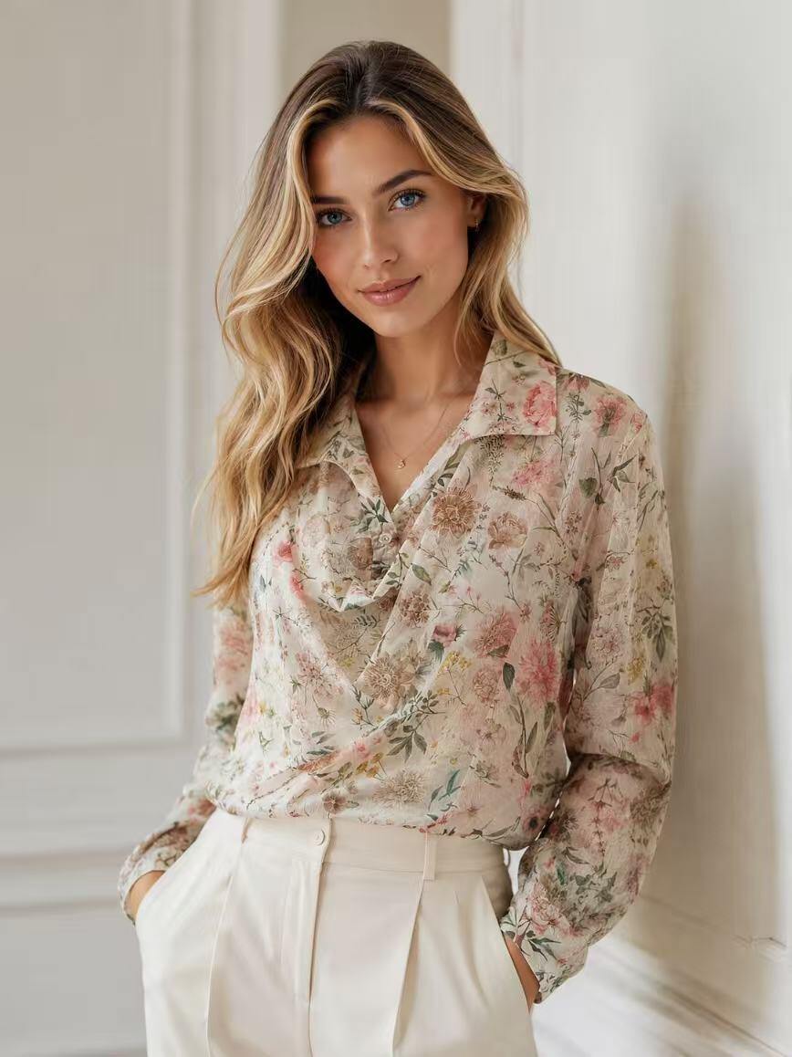 Mayorista UPSTYLE - CAMISA FLORAL DE ORGANZA