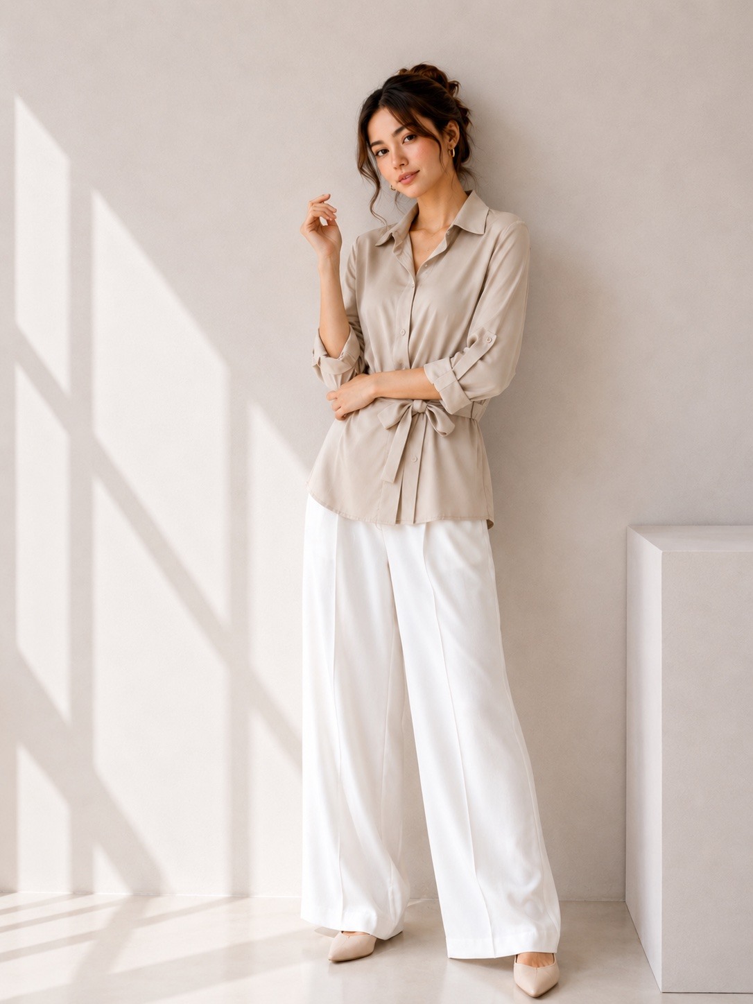 Wholesaler UPSTYLE - WOMEN'S SATIN BLOUSE WITH SIDE BOW
