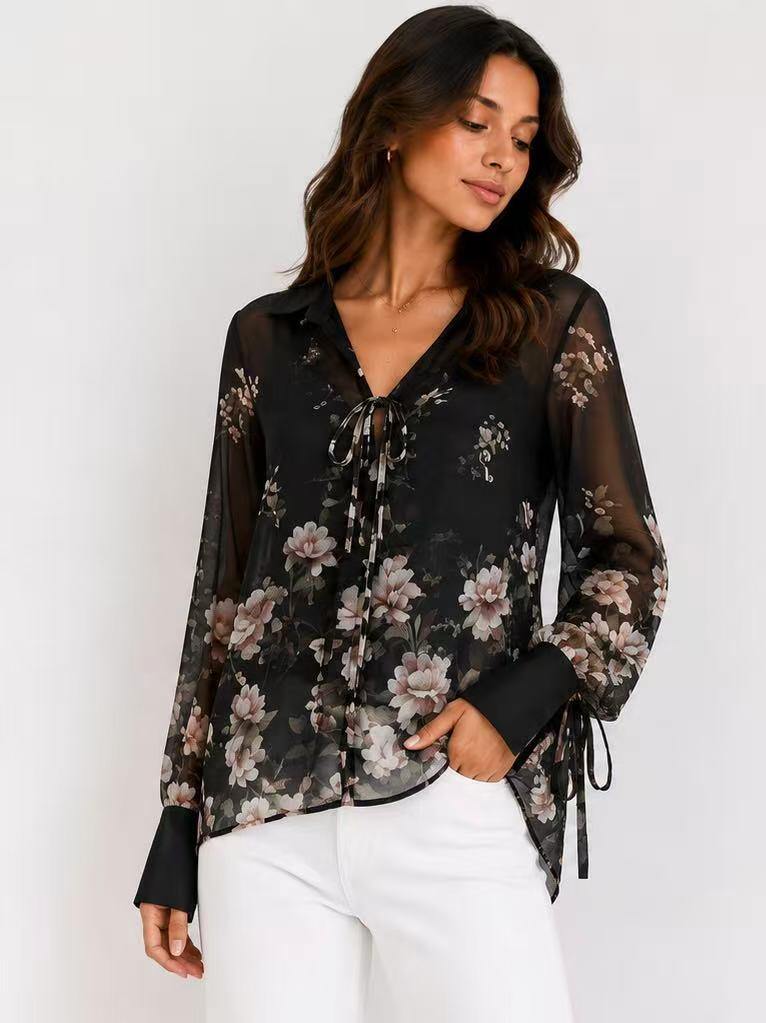 Mayorista UPSTYLE - CAMISA FLORAL DE ORGANZA
