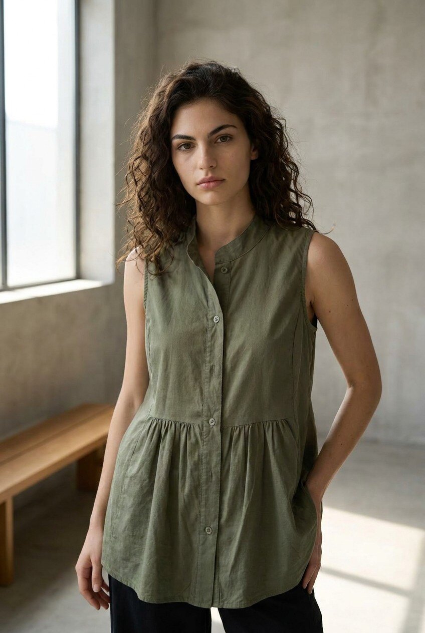 Wholesaler UPSTYLE - Sleeveless cotton blouse with buttons