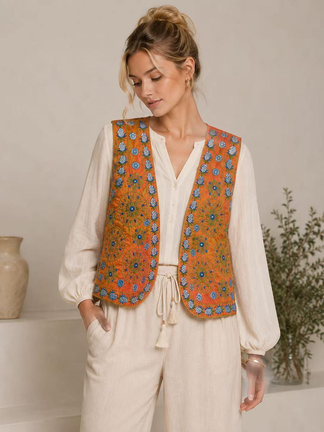Wholesaler UPSTYLE - EMBROIDERED BOHO CHIC WOMEN'S VEST