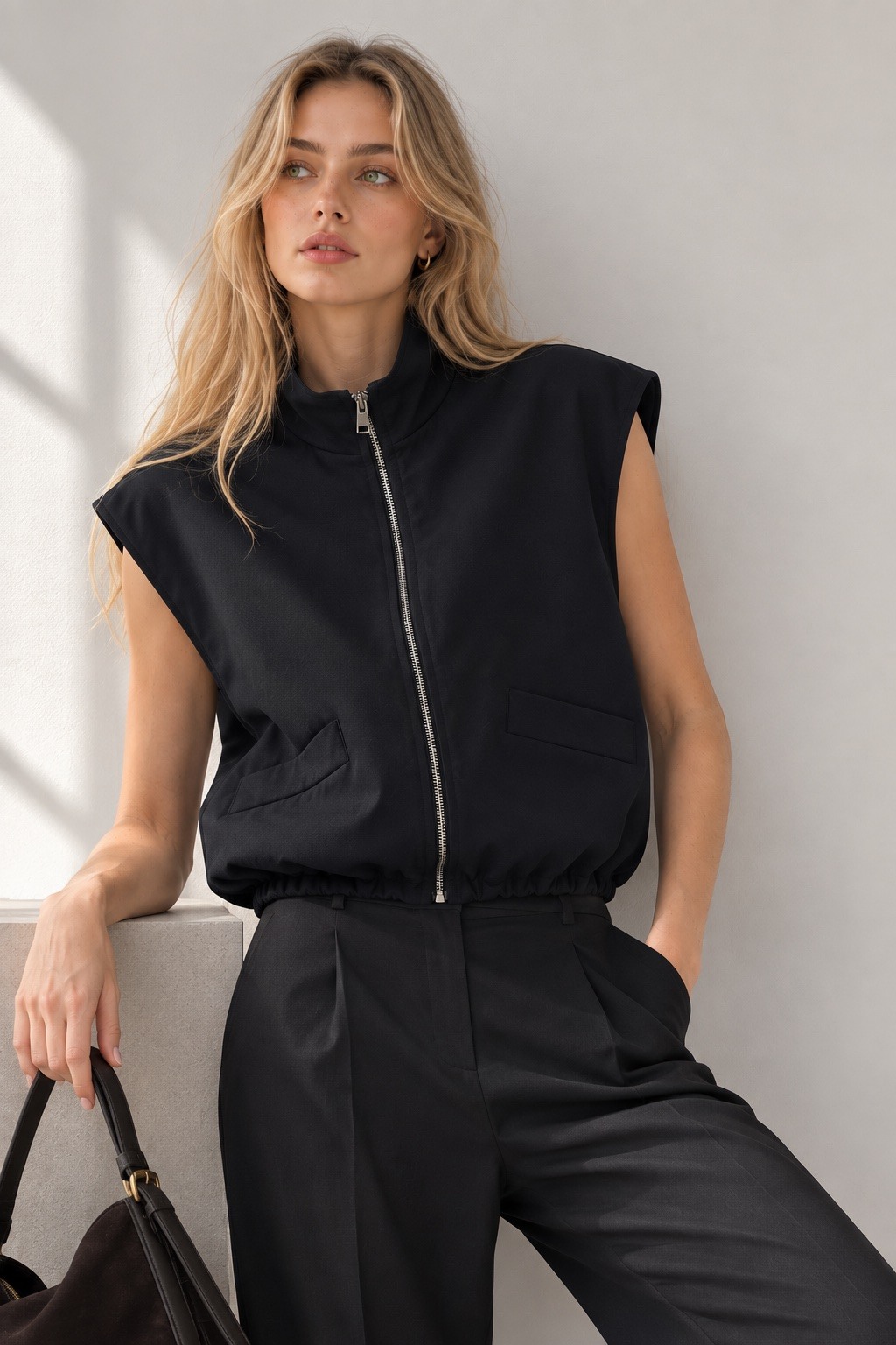 Wholesaler UPSTYLE - SHORT VEST WITH ZIP AND COLLAR