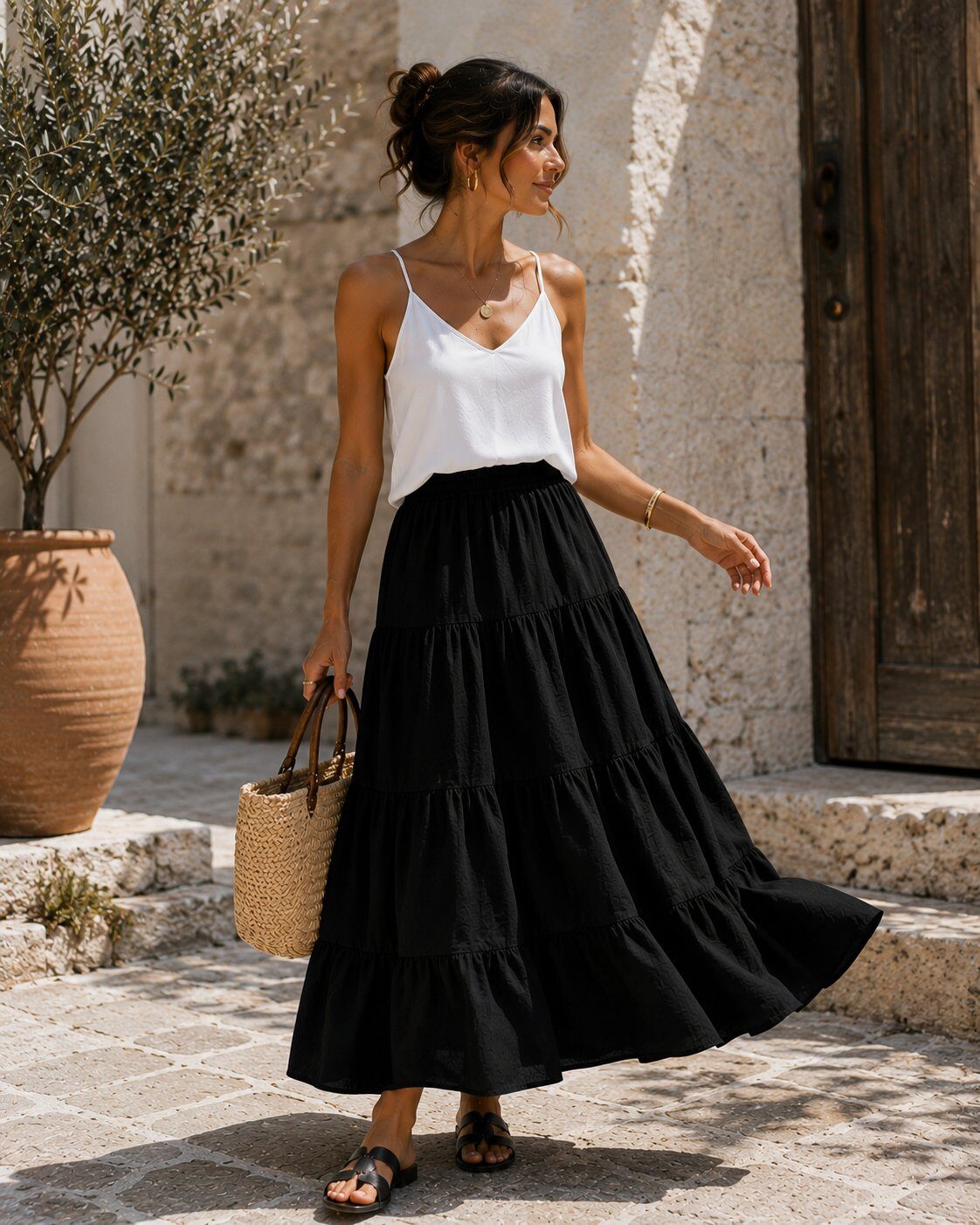 Wholesaler UPSTYLE - LONG TIERED COTTON SKIRT
