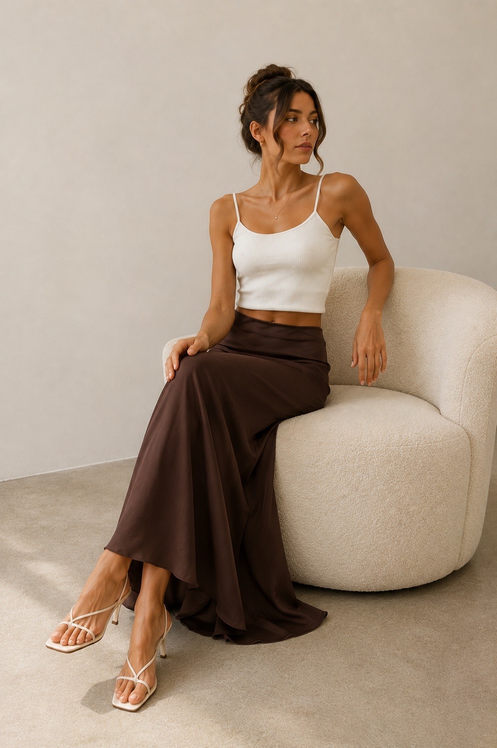 Wholesaler UPSTYLE - SATIN MIDI SKIRT