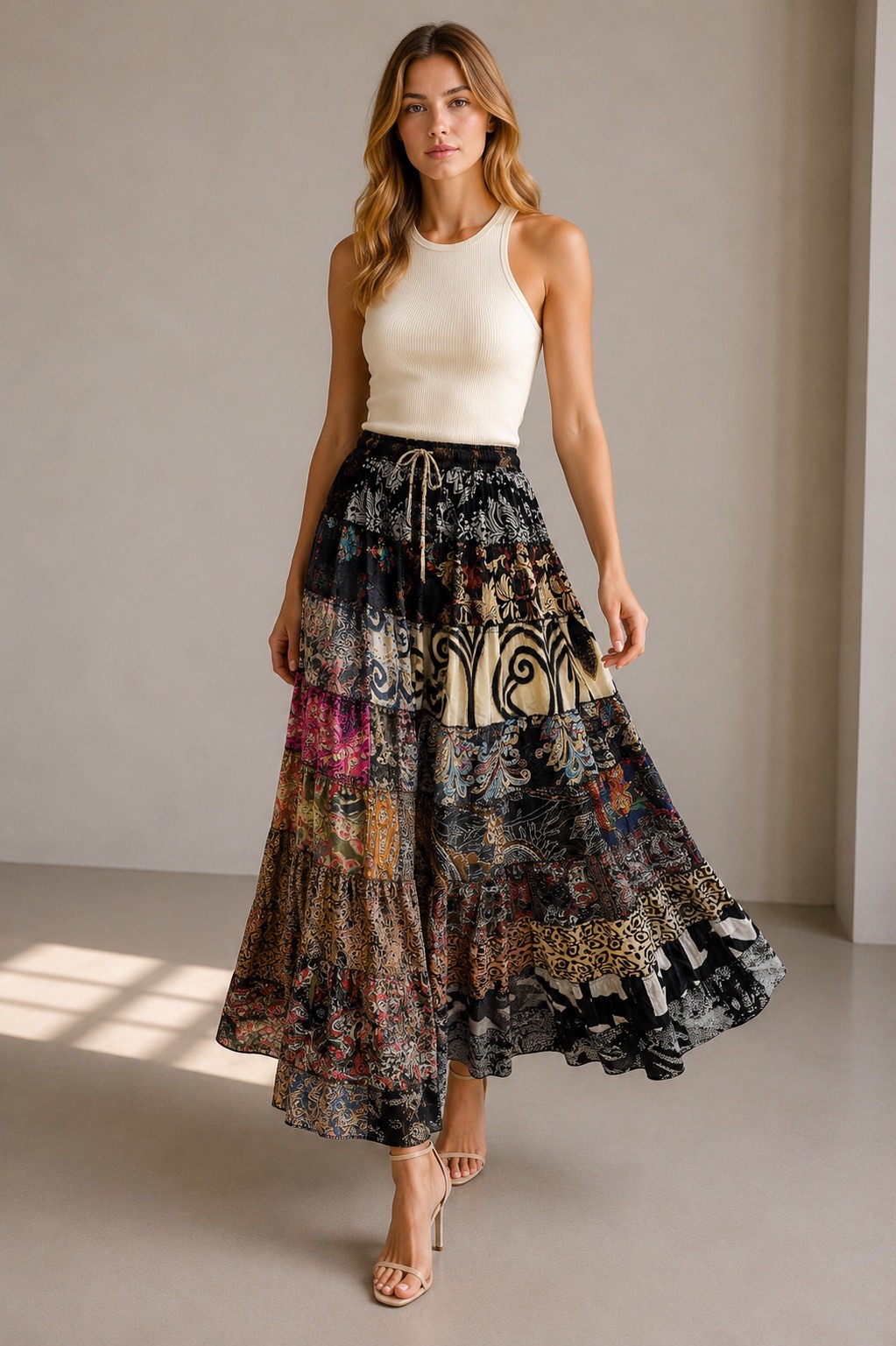 Wholesaler UPSTYLE - LONG PATCHWORK SKIRT
