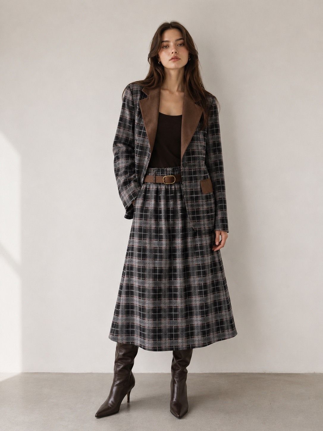 Wholesaler UPSTYLE - PLAID SKIRT WITH BELT