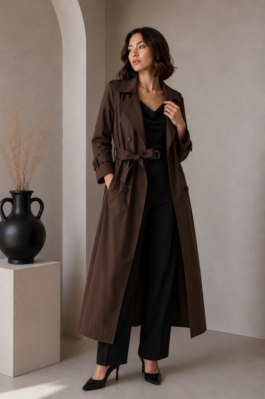 Wholesaler UPSTYLE - LONG TRENCH COAT WITH BELT