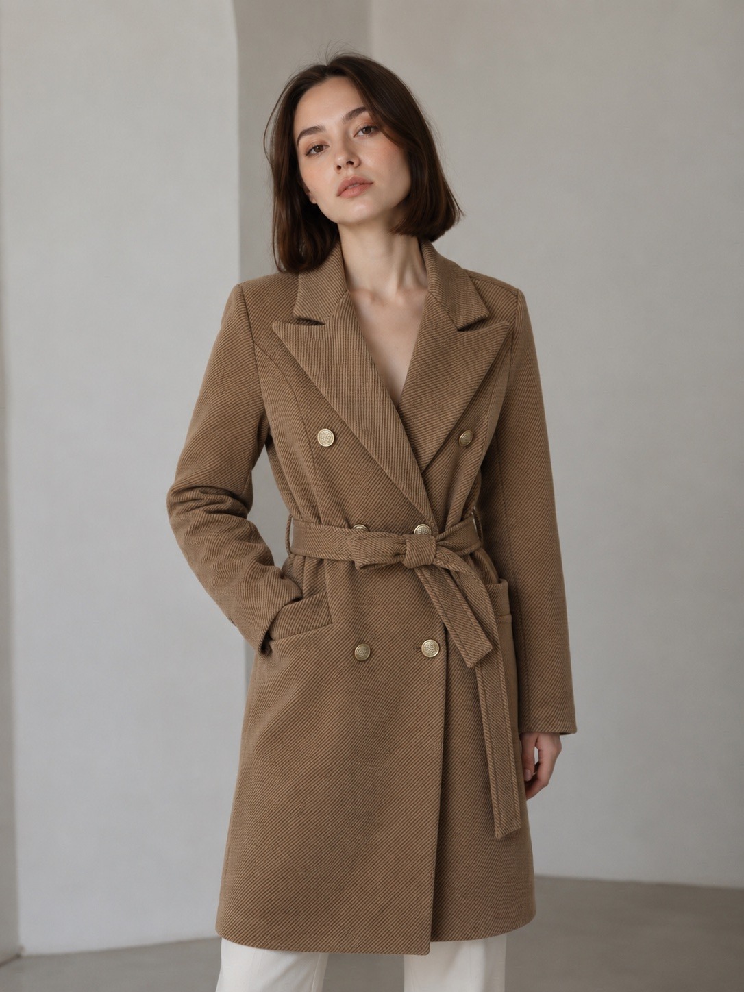 Wholesaler UPSTYLE - Women's herringbone coat with belt