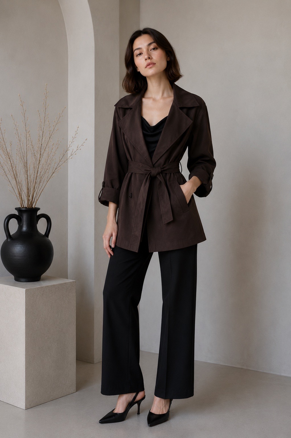 Wholesaler UPSTYLE - WOMEN'S SHORT TRENCH COAT WITH BELT