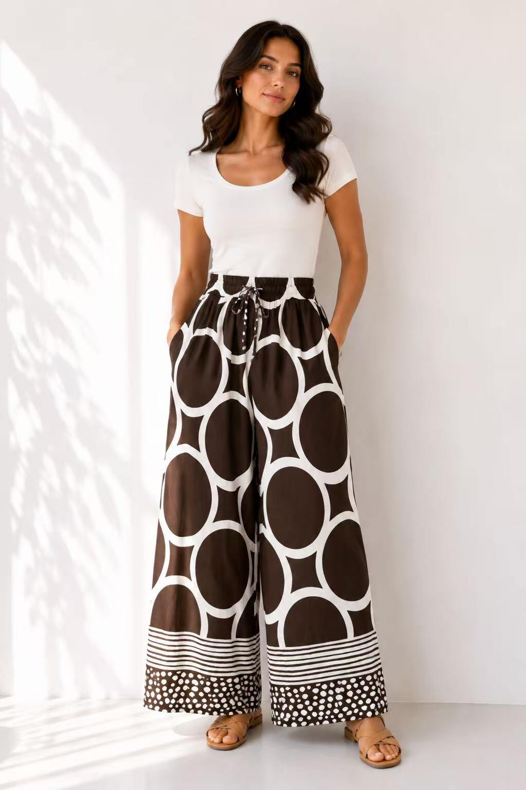 Mayorista UPSTYLE - PANTALÓN PALAZZO CON ESTAMPADO GEOMÉTRICO