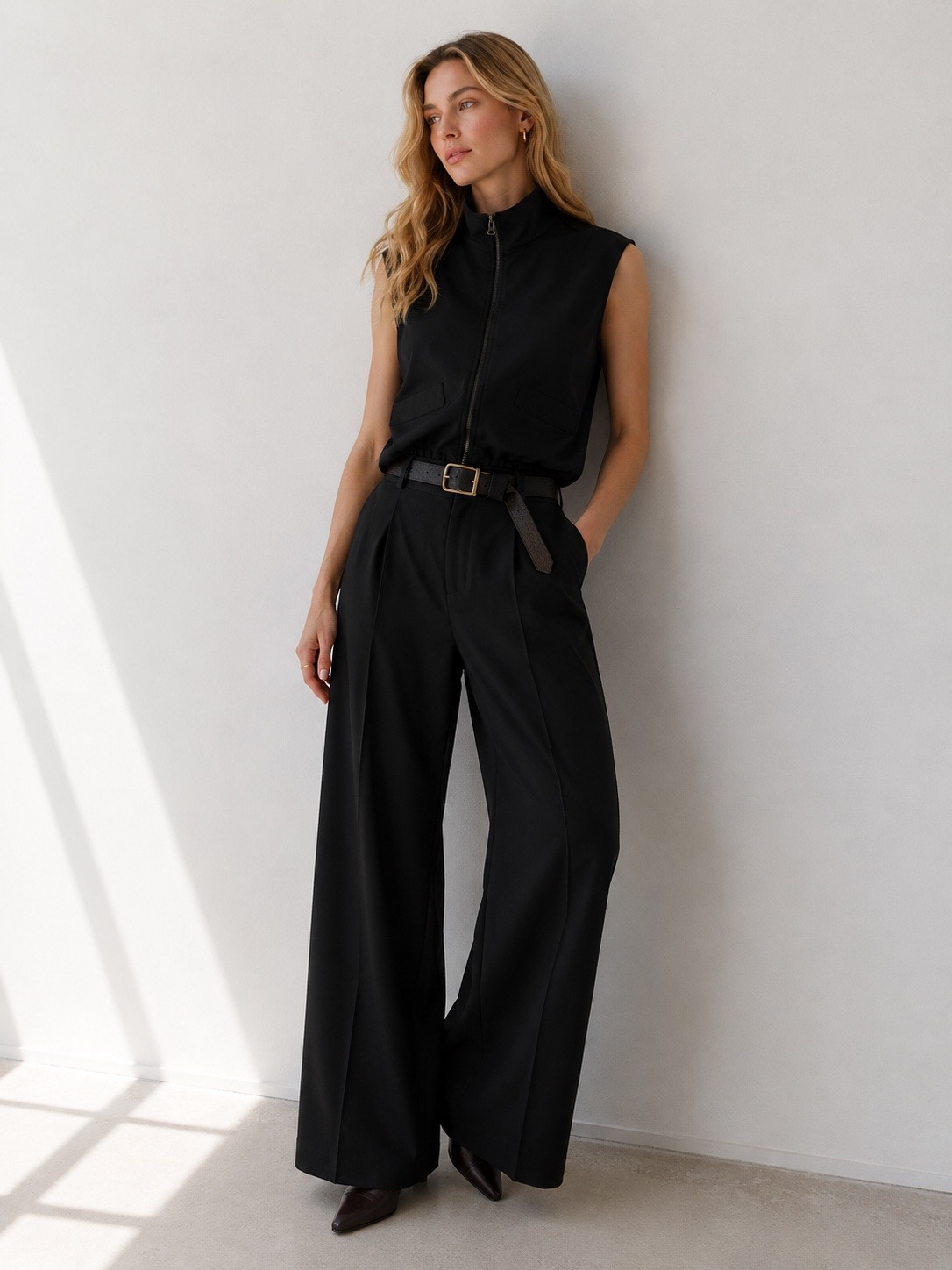 Wholesaler UPSTYLE - PALAZZO TROUSERS WITH BRAIDED BELT