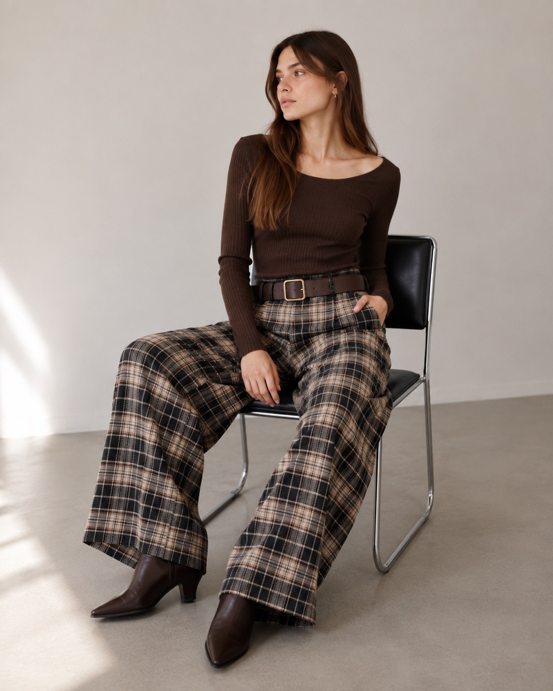 Grossista UPSTYLE - Pantalone palazzo check con cintura