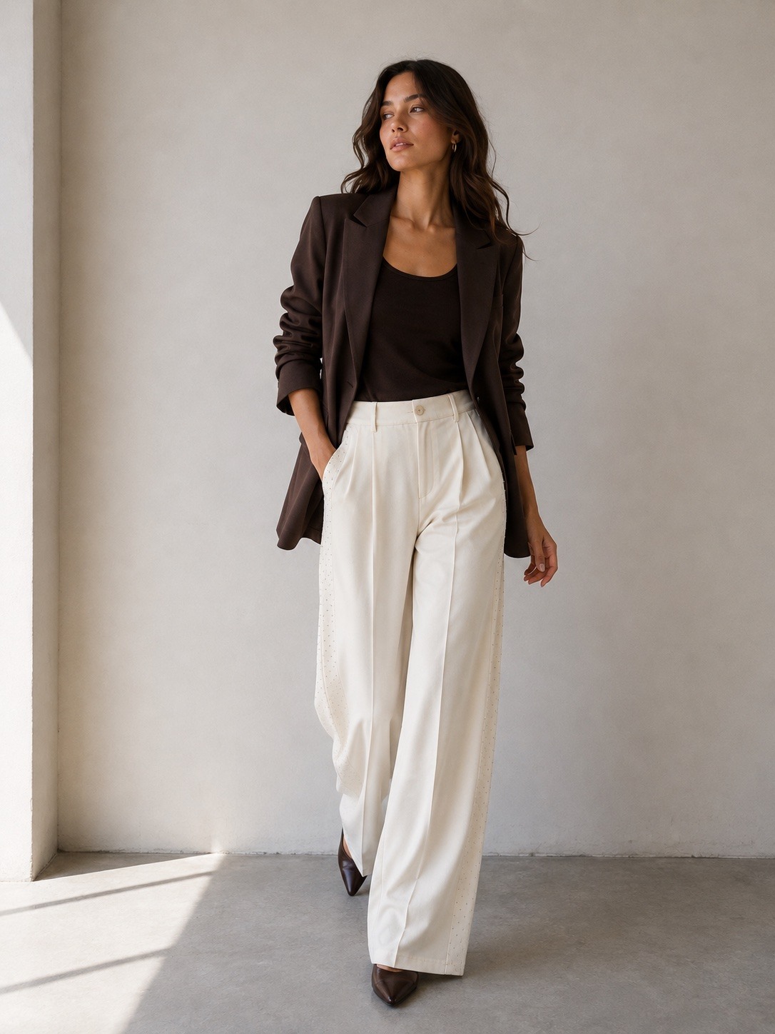 Wholesaler UPSTYLE - PALAZZO PANTS WITH SIDE RHINESTONES